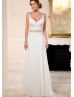 Ivory Beaded Chiffon Keyhole Back Wedding Dress 